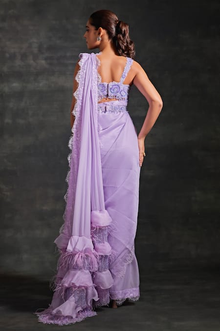 House of Exotique Pre-Stitched Saree & Crystal Embellished Blouse Set 