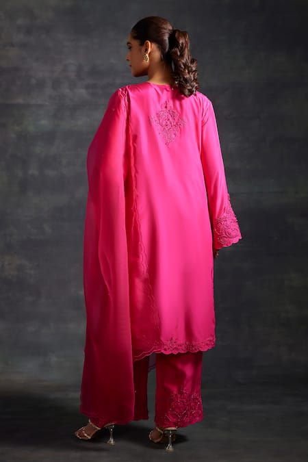 House of Exotique Tonal Flower Embroidered Kurta Pant Set 