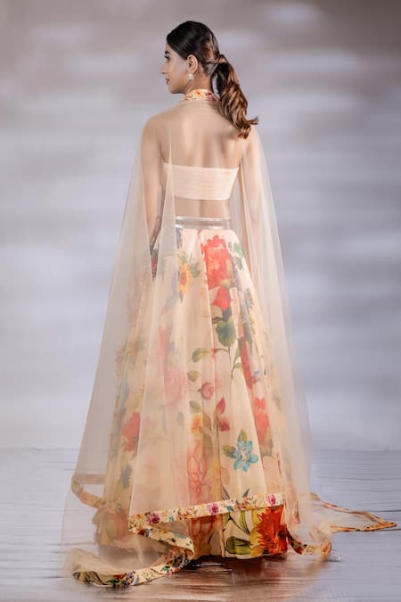 Jubinav Chadha Floral Bouquet Print Lehenga Set 