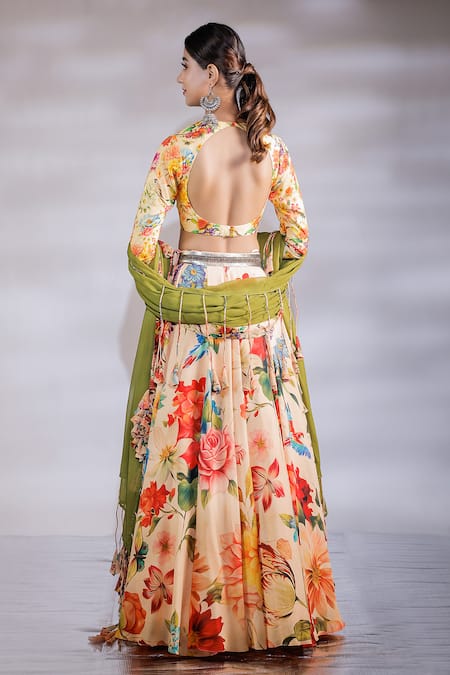 Jubinav Chadha Floral Blossom Print Lehenga Set 