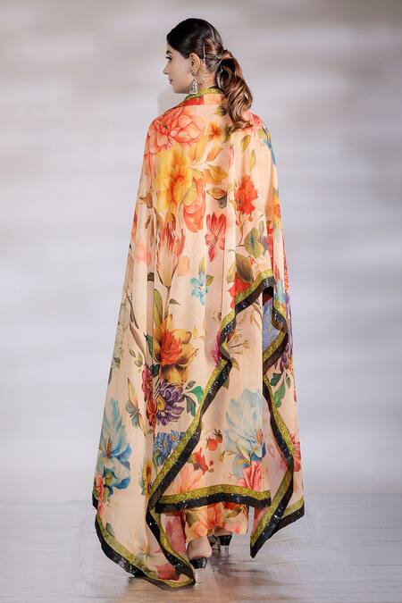Shop_Jubinav Chadha_Multi Color Georgette Split V-neck Fauna Print Kurta Pant Set _at_Aza_Fashions