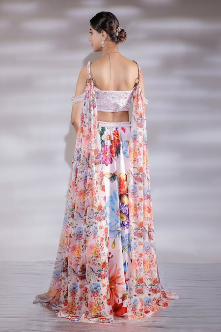 Jubinav Chadha Floral Print Georgette Lehenga Set 