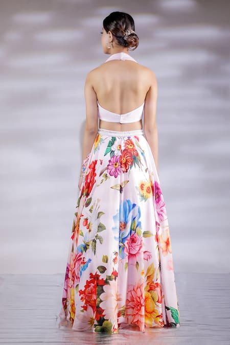 Jubinav Chadha Floral Spring Print Lehenga With Cowl Neck Blouse 