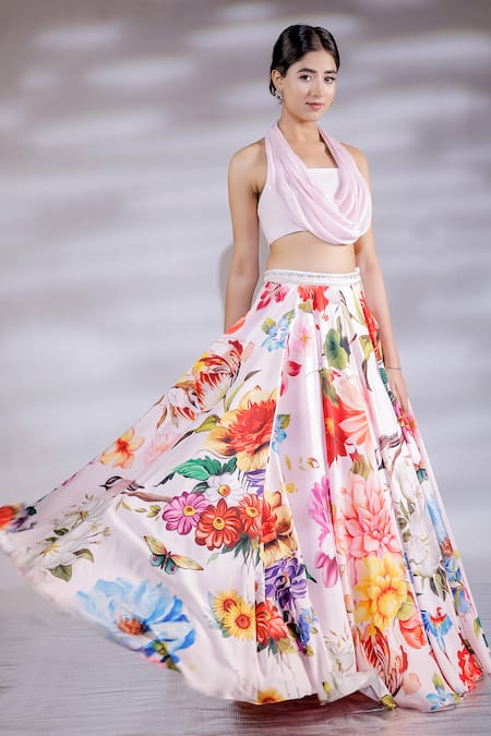Buy_Jubinav Chadha_Pink Crepe, Georgette Sequins Cowl Floral Spring Lehenga With Blouse _Online_at_Aza_Fashions