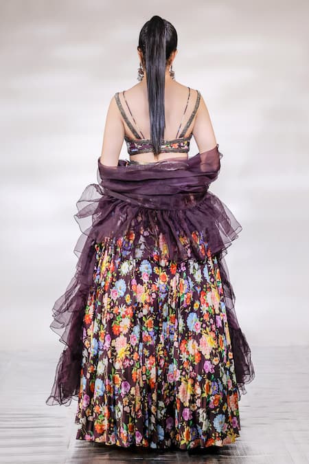 Jubinav Chadha Floral Print Lehenga Set With Ruffle Dupatta 