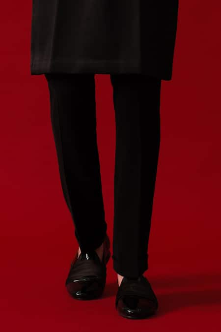 Amrit Dawani Black Velvet, Cotton, Polyester Metallic Thread Nalki Bundi Kurta Set Online at Aza Fashions Amrit Dawani_Black Velvet, Cotton, Polyester Metallic Thread Nalki Bundi Kurta Set _Online_at_Aza_Fashions