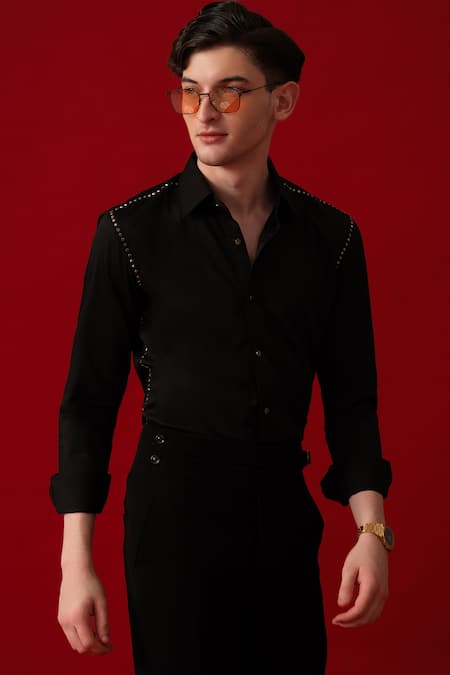 Buy_Amrit Dawani_Black Cotton Embroidery Embellished Shirt _Online_at_Aza_Fashions