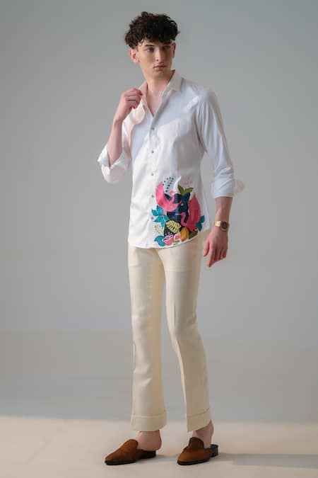 Amrit Dawani Flamingo Wonderland Hand Paint Shirt 