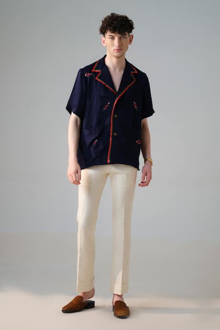 Amrit Dawani Serpent Embroidered Lapel Collar Shirt 