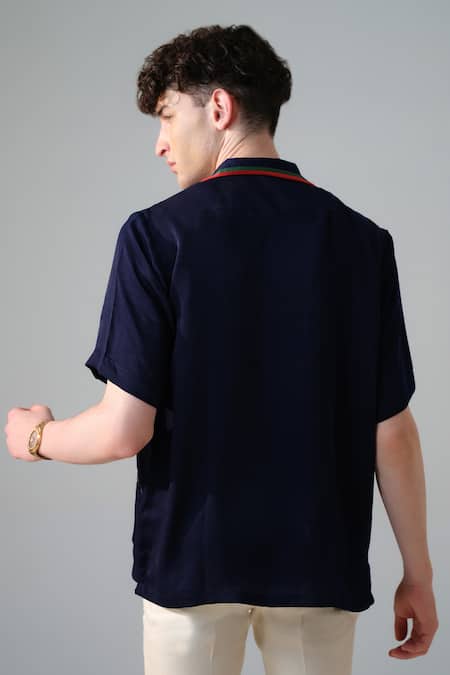 Amrit Dawani Serpent Embroidered Lapel Collar Shirt 