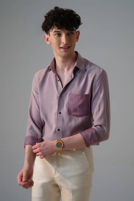 Shop_Amrit Dawani_Purple Cotton Gradient Tone Shirt _Online_at_Aza_Fashions