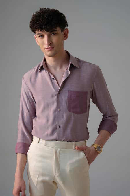 Amrit Dawani_Purple Cotton Gradient Tone Shirt _at_Aza_Fashions