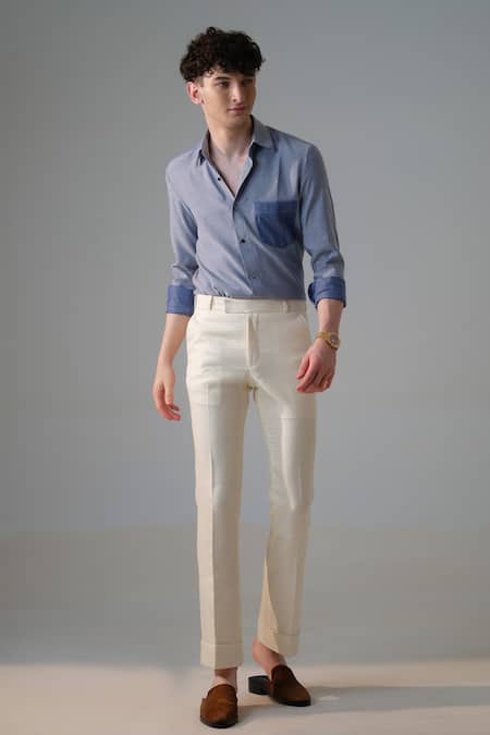 Amrit Dawani_Blue Cotton Gradient Tone Shirt _Online_at_Aza_Fashions