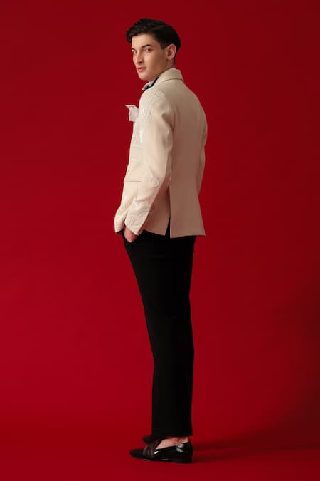 Amrit Dawani Beige Bloom Art Tuxedo Set 