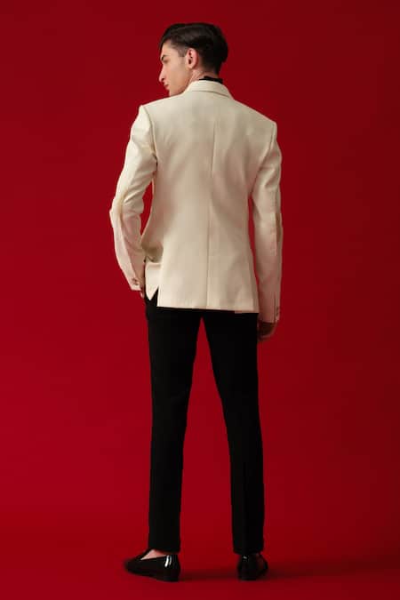 Amrit Dawani Beige Splutter Rays Embroidered Tuxedo Set 