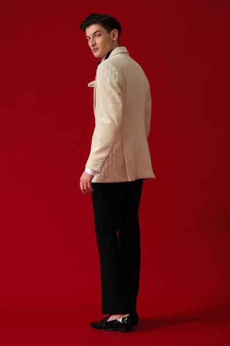 Amrit Dawani Beige Diamond Bloom Tuxedo Set 