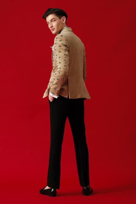 Amrit Dawani Beige Tonal Beads Embroidered Tuxedo Set 