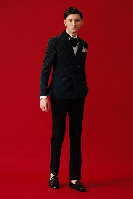 Buy_Amrit Dawani_Green Polyester, Cotton, Silk Embroidery Diamond Maze Embellished Tuxedo Set _Online_at_Aza_Fashions