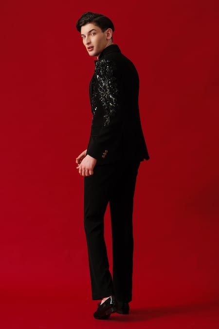 Amrit Dawani Metallic Bloom Encrusted Tuxedo Set 