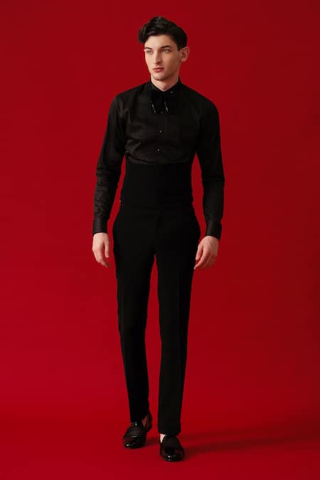 Amrit Dawani_Black Polyester, Cotton Embroidery Metallic Bloom Encrusted Tuxedo Set _Online_at_Aza_Fashions