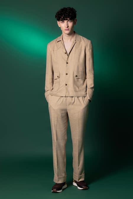 Amrit Dawani Beige Taffeta Tanzanian Linen Jacket Online at Aza Fashions Amrit Dawani_Beige Taffeta Tanzanian Linen Jacket _Online_at_Aza_Fashions