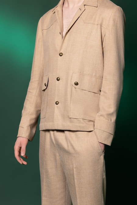 Buy Amrit Dawani Beige Taffeta Tanzanian Linen Jacket Online at Aza Fashions Buy_Amrit Dawani_Beige Taffeta Tanzanian Linen Jacket _Online_at_Aza_Fashions