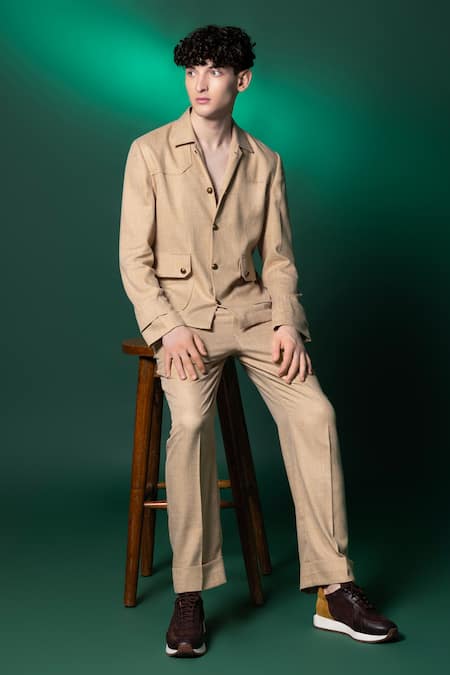 Shop Amrit Dawani Beige Taffeta Tanzanian Linen Jacket Online at Aza Fashions Shop_Amrit Dawani_Beige Taffeta Tanzanian Linen Jacket _Online_at_Aza_Fashions