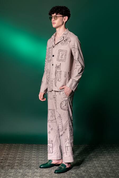 Amrit Dawani Beige Linen Abstract Hand Painted Jacket Online at Aza Fashions Amrit Dawani_Beige Linen Abstract Hand Painted Jacket _Online_at_Aza_Fashions