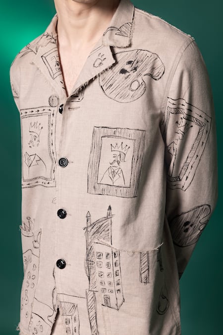 Buy Amrit Dawani Beige Linen Abstract Hand Painted Jacket Online at Aza Fashions Buy_Amrit Dawani_Beige Linen Abstract Hand Painted Jacket _Online_at_Aza_Fashions