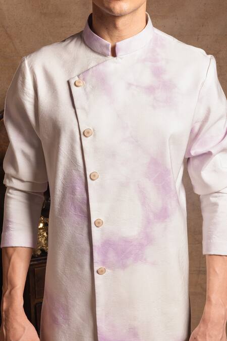 Amrit Dawani_Ivory Cotton, Silk Marble Effect Kurta With Pant _Online_at_Aza_Fashions