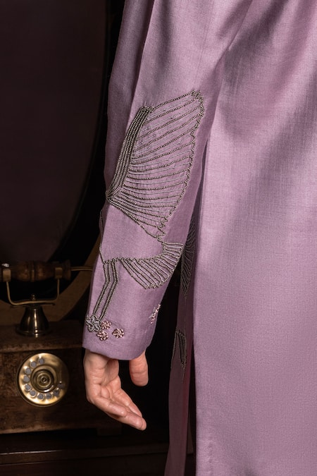 Shop_Amrit Dawani_Purple Silk Embroidery Flying Bird Kurta With Pant _Online_at_Aza_Fashions