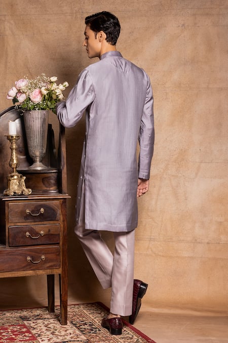 Amrit Dawani Grey Staple Silk Embroidery Butti Kurta With Pant  2