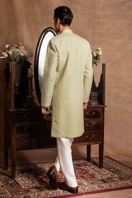 Shop Amrit Dawani Green Cotton, Silk, Chanderi Embroidery Kurta With Pant at Aza Fashions Shop_Amrit Dawani_Green Cotton, Silk, Chanderi Embroidery Kurta With Pant _at_Aza_Fashions