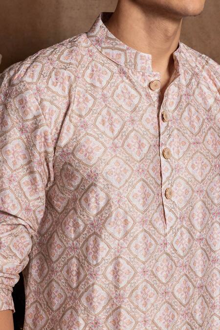 Buy_Amrit Dawani_Ivory Cotton, Silk Embroidery Lucknowi Work Kurta With Pant_Online_at_Aza_Fashions