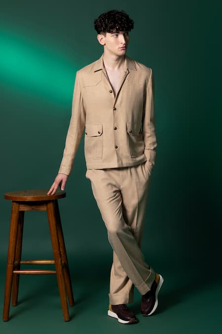 Buy_Amrit Dawani_Beige Taffeta, Linen Tanzanian Pant _Online_at_Aza_Fashions