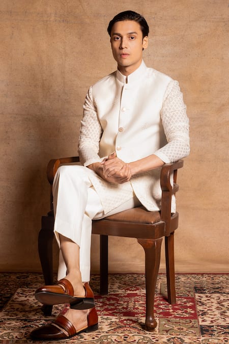 Buy Amrit Dawani Ivory Cotton, , Chanderi Embroidery Floral Bundi And Kurta Set Online at Aza Fashions Buy_Amrit Dawani_Ivory Cotton, , Chanderi Embroidery Floral Bundi And Kurta Set _Online_at_Aza_Fashions