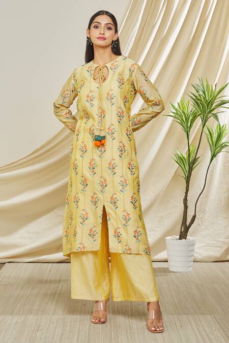 Buy Peenacolada Yellow Chanderi Tassels Keyhole Neck Resham Embroidered Kurta And Pant Set Online at Aza Fashions Buy_Peenacolada_Yellow Chanderi Tassels Keyhole Neck Resham Embroidered Kurta And Pant Set _Online_at_Aza_Fashions