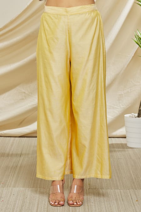 Peenacolada Yellow Chanderi Tassels Keyhole Neck Resham Embroidered Kurta And Pant Set at Aza Fashions Peenacolada_Yellow Chanderi Tassels Keyhole Neck Resham Embroidered Kurta And Pant Set _at_Aza_Fashions