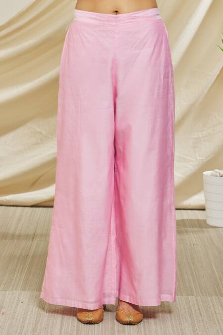 Peenacolada Pink Chanderi Embroidery Keyhole Neck A-line Kurta And Pant Set at Aza Fashions Peenacolada_Pink Chanderi Embroidery Keyhole Neck A-line Kurta And Pant Set _at_Aza_Fashions