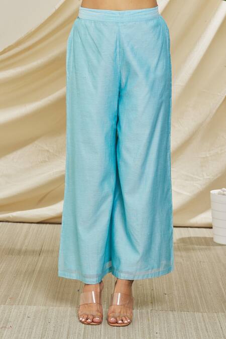 Peenacolada Blue Chanderi Embroidery Round Neck Floral Kurta And Pant Set at Aza Fashions Peenacolada_Blue Chanderi Embroidery Round Neck Floral Kurta And Pant Set _at_Aza_Fashions