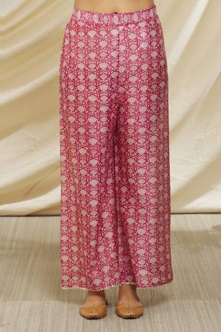 Peenacolada Pink Chanderi Embroidery Round Neck Kurta Pant Set at Aza Fashions Peenacolada_Pink Chanderi Embroidery Round Neck Kurta Pant Set _at_Aza_Fashions