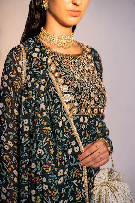 Buy Redpine Designs Green Viscose, Georgette, Organza Floral Blossom Print Kurta Sharara Set Online at Aza Fashions Buy_Redpine Designs_Green Viscose, Georgette, Organza Floral Blossom Print Kurta Sharara Set _Online_at_Aza_Fashions