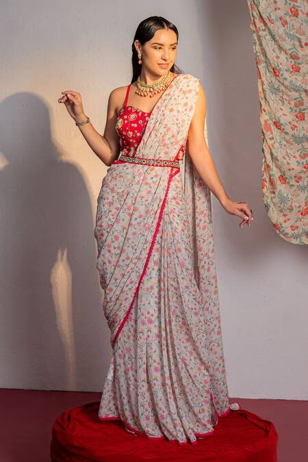 Shop Redpine Designs Ivory Viscose, Georgette, Silk Embroidery, Sequins Jaal Print Saree With Blouse Online at Aza Fashions Shop_Redpine Designs_Ivory Viscose, Georgette, Silk Embroidery, Sequins Jaal Print Saree With Blouse _Online_at_Aza_Fashions