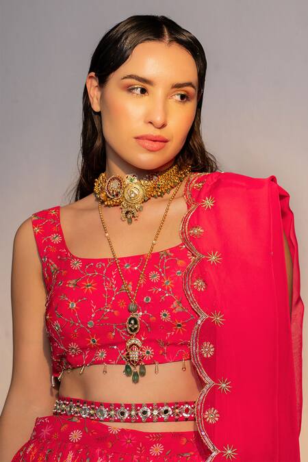 Buy Redpine Designs Pink Viscose, Georgette, Organza, Crepe Floral Garden Print Lehenga Set Online at Aza Fashions Buy_Redpine Designs_Pink Viscose, Georgette, Organza, Crepe Floral Garden Print Lehenga Set _Online_at_Aza_Fashions