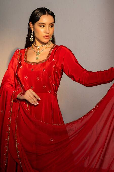 Buy Redpine Designs Red Viscose, Crepe Cut Work, Mirrors Round Embroidered Yoke Anarkali Palazzo Set Online at Aza Fashions Buy_Redpine Designs_Red Viscose, Crepe Cut Work, Mirrors Round Embroidered Yoke Anarkali Palazzo Set _Online_at_Aza_Fashions