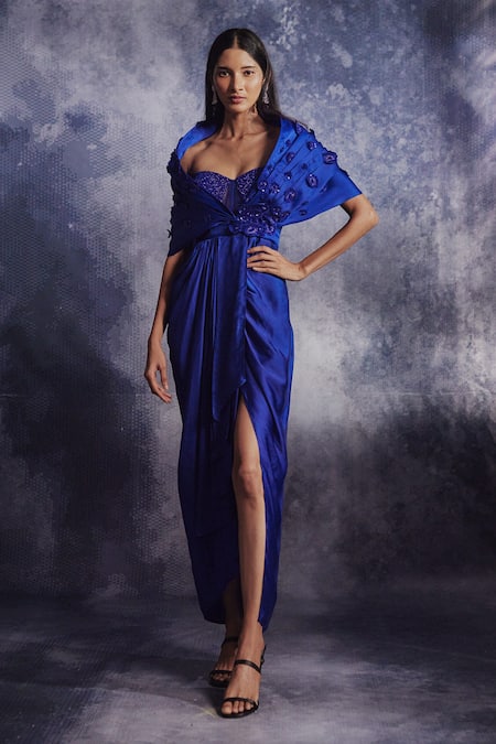Buy Royal Blue Rawsilk Sleeveless Gown With Brocade Long Jacket Dress  Online in India - Etsy