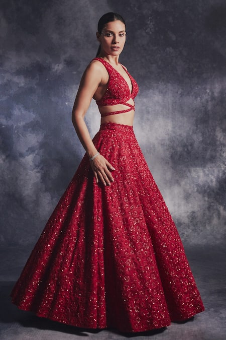 Varun Chakkilam Floral Bloom Embroidered Lehenga & Blouse Set 