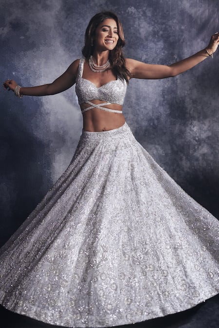 Varun Chakkilam Grey Silk Organza Beads, Crystals, Stones, Moonlight Bridal Lehenga Set Online at Aza Fashions Varun Chakkilam_Grey Silk Organza Beads, Crystals, Stones, Moonlight Bridal Lehenga Set _Online_at_Aza_Fashions