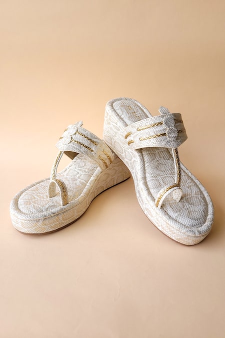 Tic Tac Toe Footwear Textured Kolhapuri Flatforms 