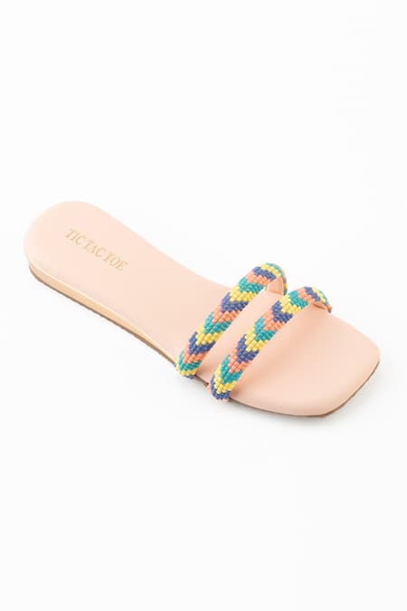 Tic Tac Toe Footwear Pink Embellished Bead Strap Flats 